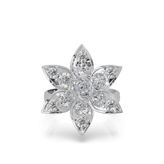 2.20 ct Natural Diamond Flower Rose Petal Promise Ring in 10k White Gold