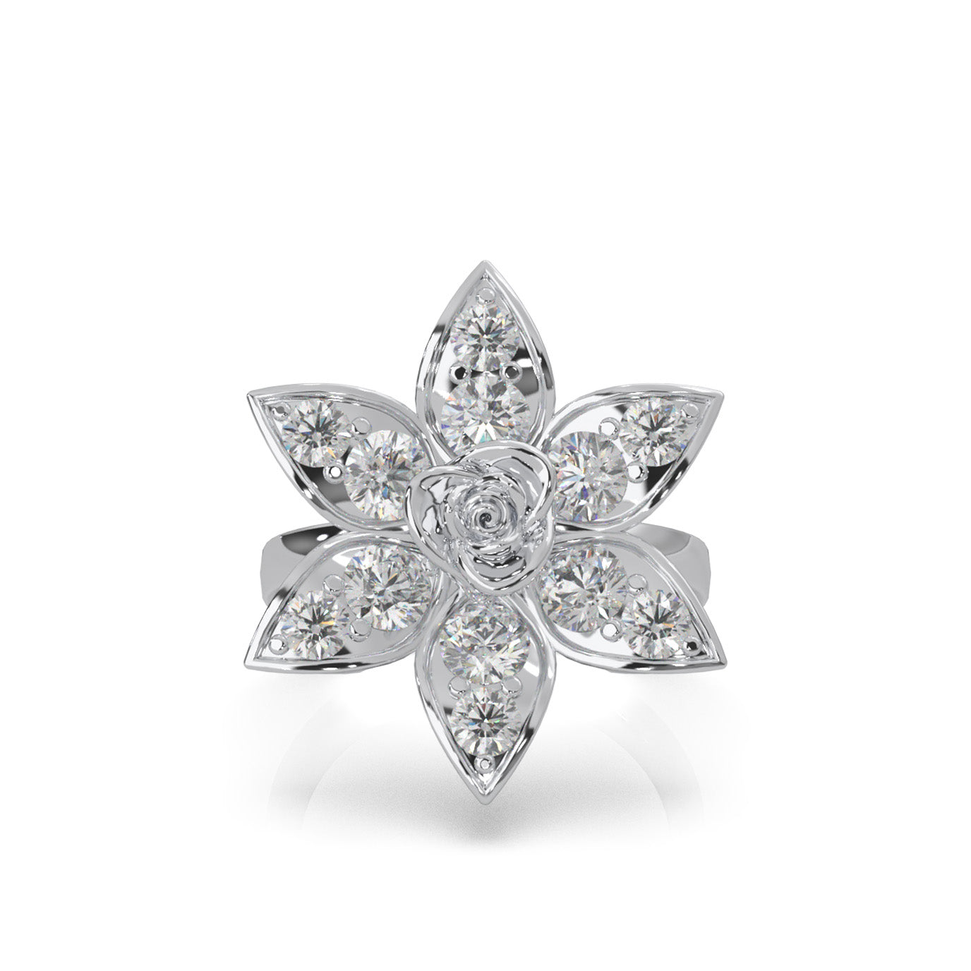 2.20 ct Natural Diamond Flower Rose Petal Promise Ring in 14k White Gold