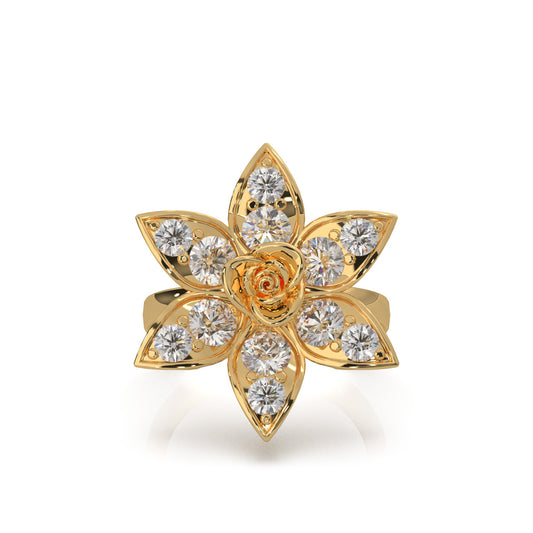 2.20 ct Natural Diamond Flower Rose Petal Promise Ring in 14k Yellow Gold