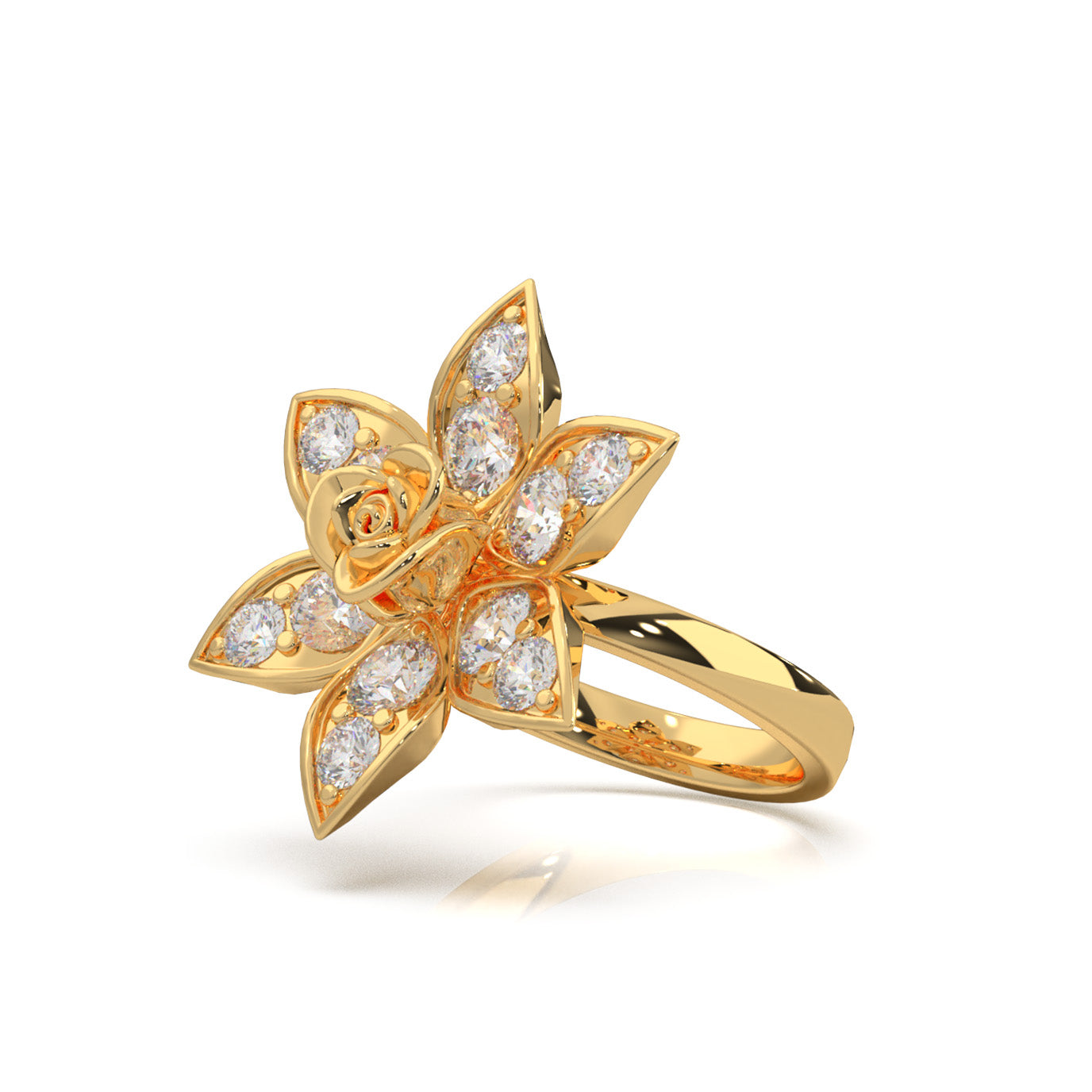 2.20 ct Natural Diamond Flower Rose Petal Promise Ring in 10k Yellow Gold