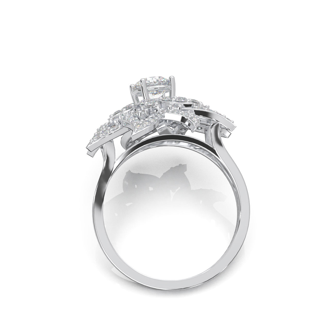 1.60 ct Moissanite Round Cut Flower Fancy Ring in 14k White Gold