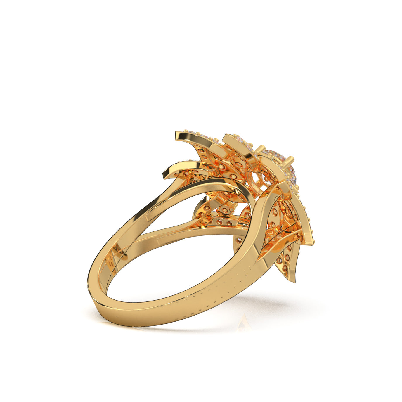 1.60 ct Moissanite Round Cut Flower Fancy Ring in 14k Yellow Gold