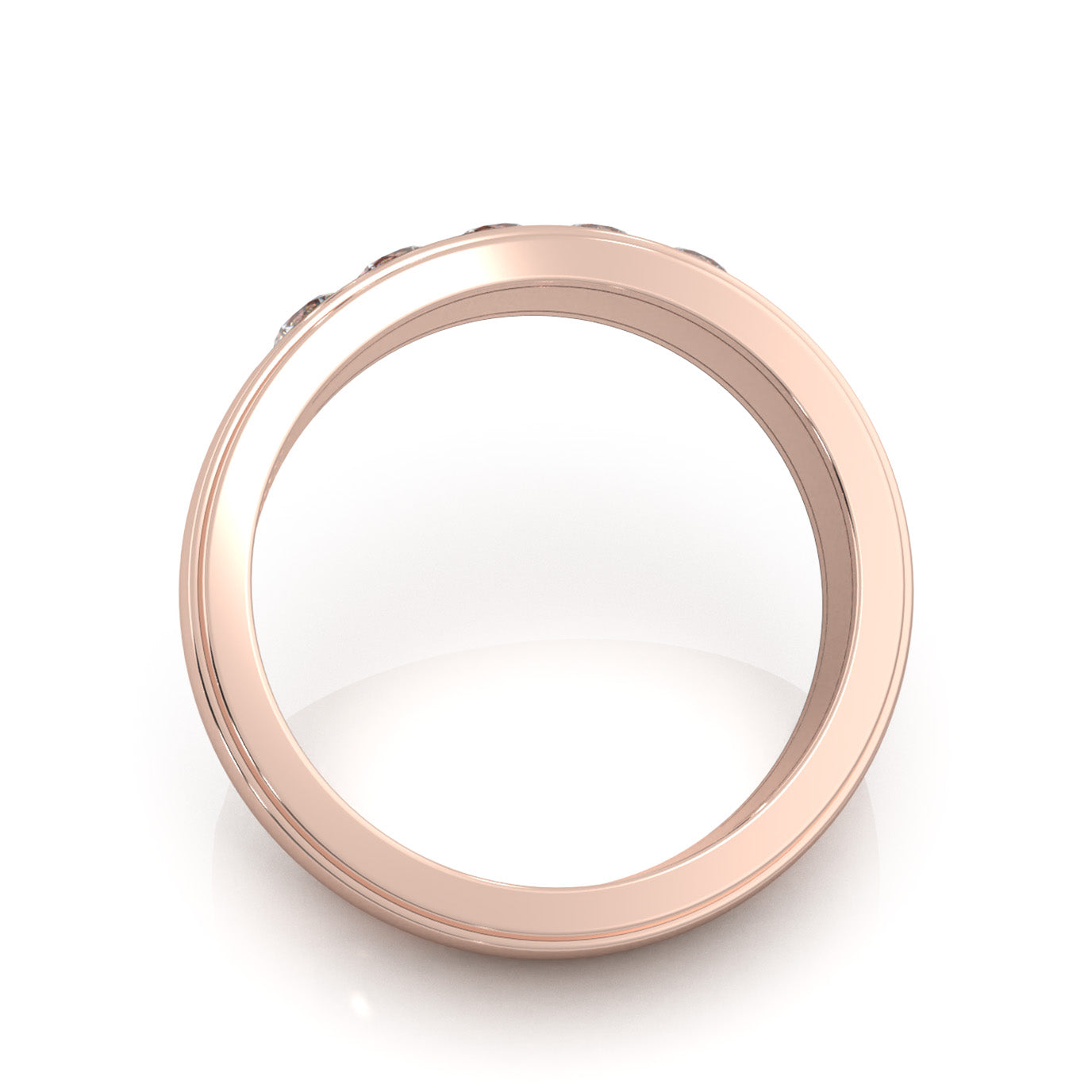 0.85 ct Moissanite 5 Stone Channel Mens Wedding Band in 10k Rose Gold