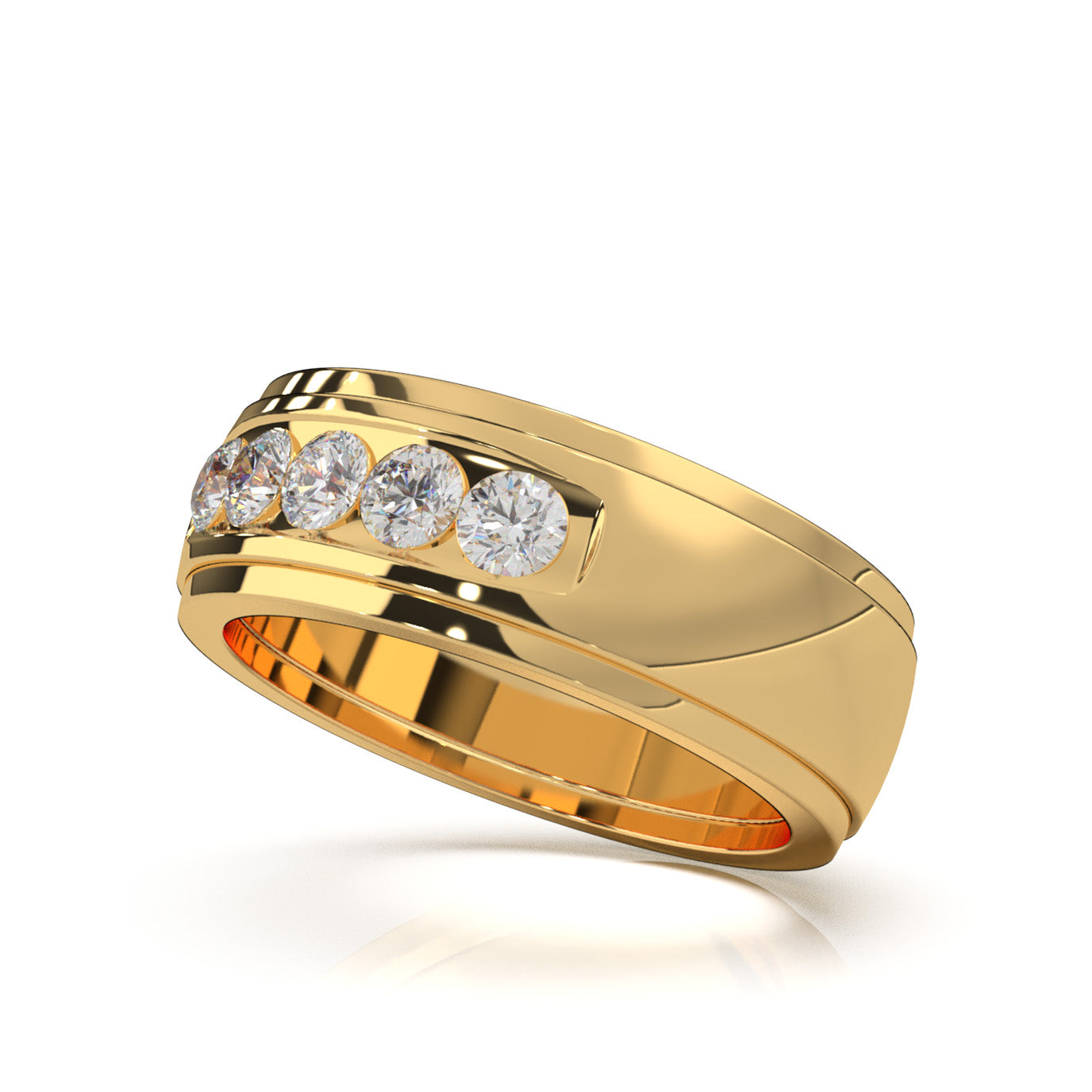 0.85 ct Lab Grown Diamond 5 Stone Channel Mens Wedding Band in 14k Yellow Gold