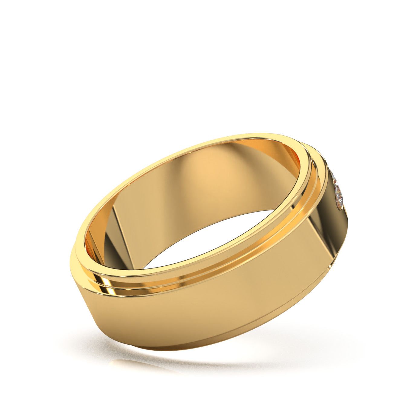 0.80 ct Moissanite Princess Cut Raised Center Mens Wedding Band in 10k Yellow Gold