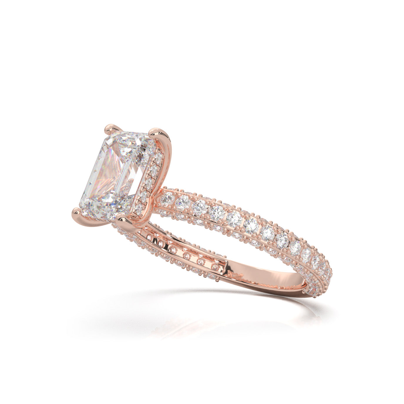 1.30 ct Lab Grown Diamond Emerald Cut Hidden Halo Engagement Ring ISSUE in 14k Rose Gold