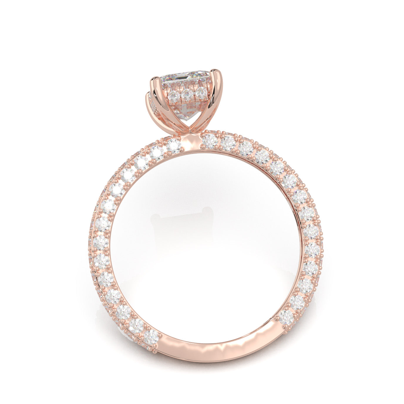 1.30 ct Lab Grown Diamond Emerald Cut Hidden Halo Engagement Ring ISSUE in 14k Rose Gold