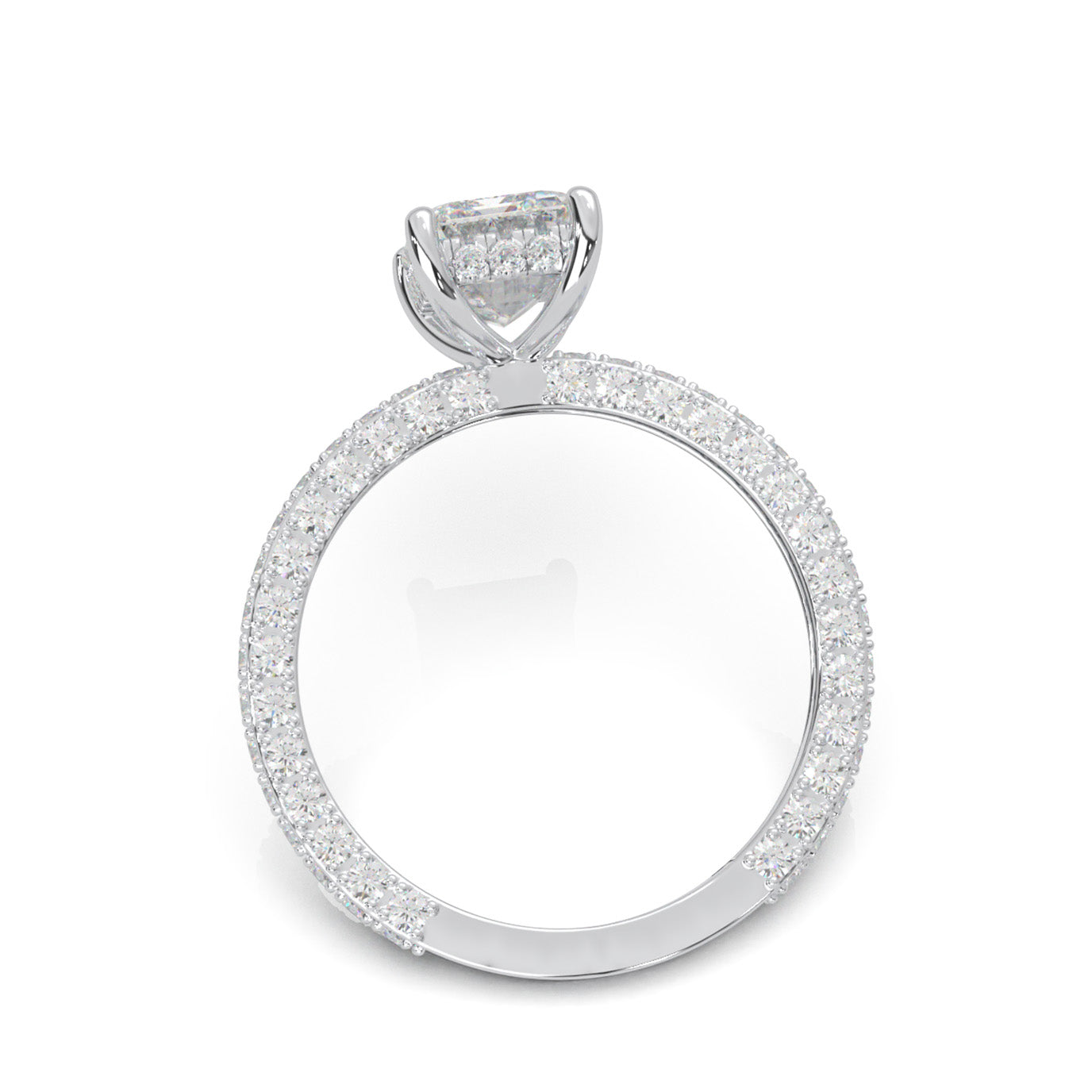 1.30 ct Lab Grown Diamond Emerald Cut Hidden Halo Engagement Ring ISSUE in 14k White Gold