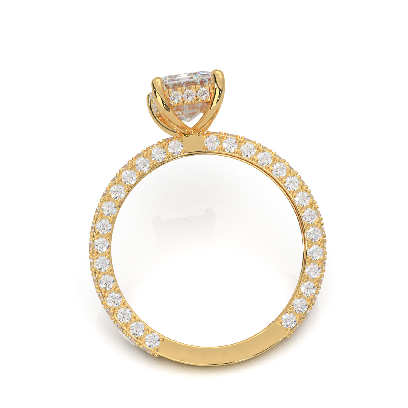 1.30 ct Lab Grown Diamond Emerald Cut Hidden Halo Engagement Ring ISSUE in 14k Yellow Gold