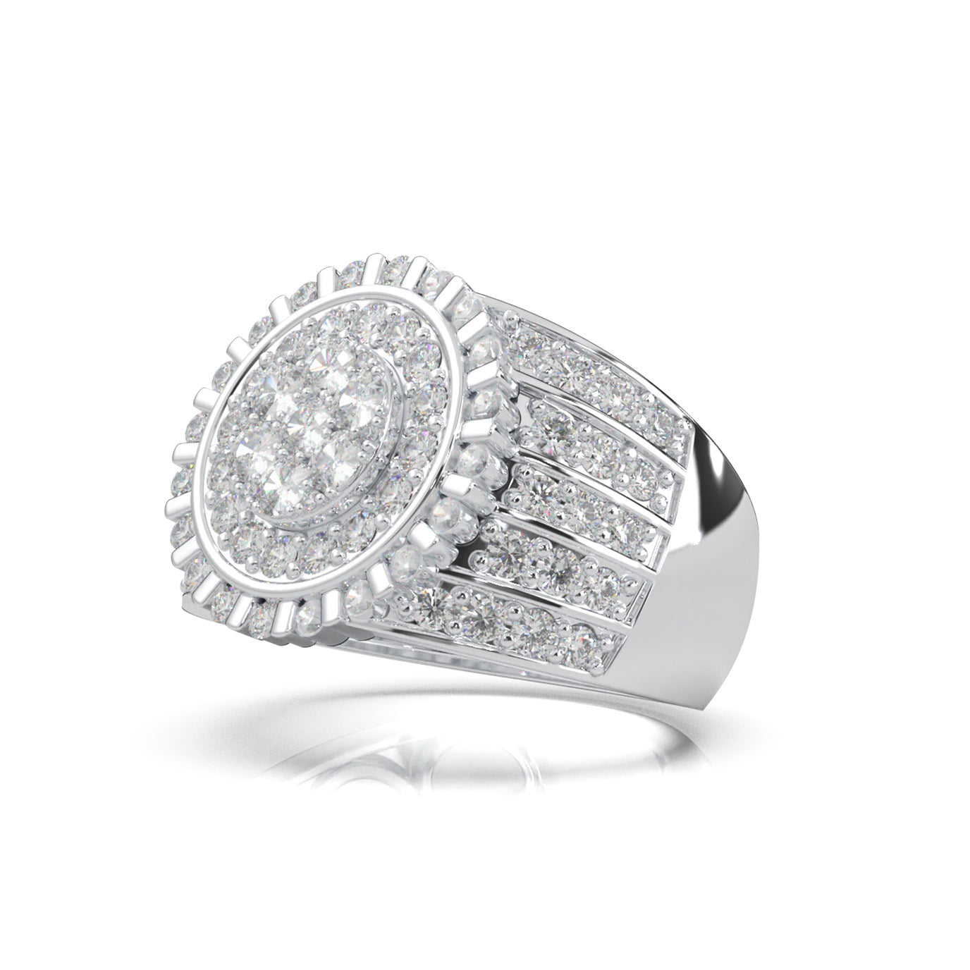 2.90 ct Moissanite Round Custer Bar Set Halo Mens Ring in 14k White Gold