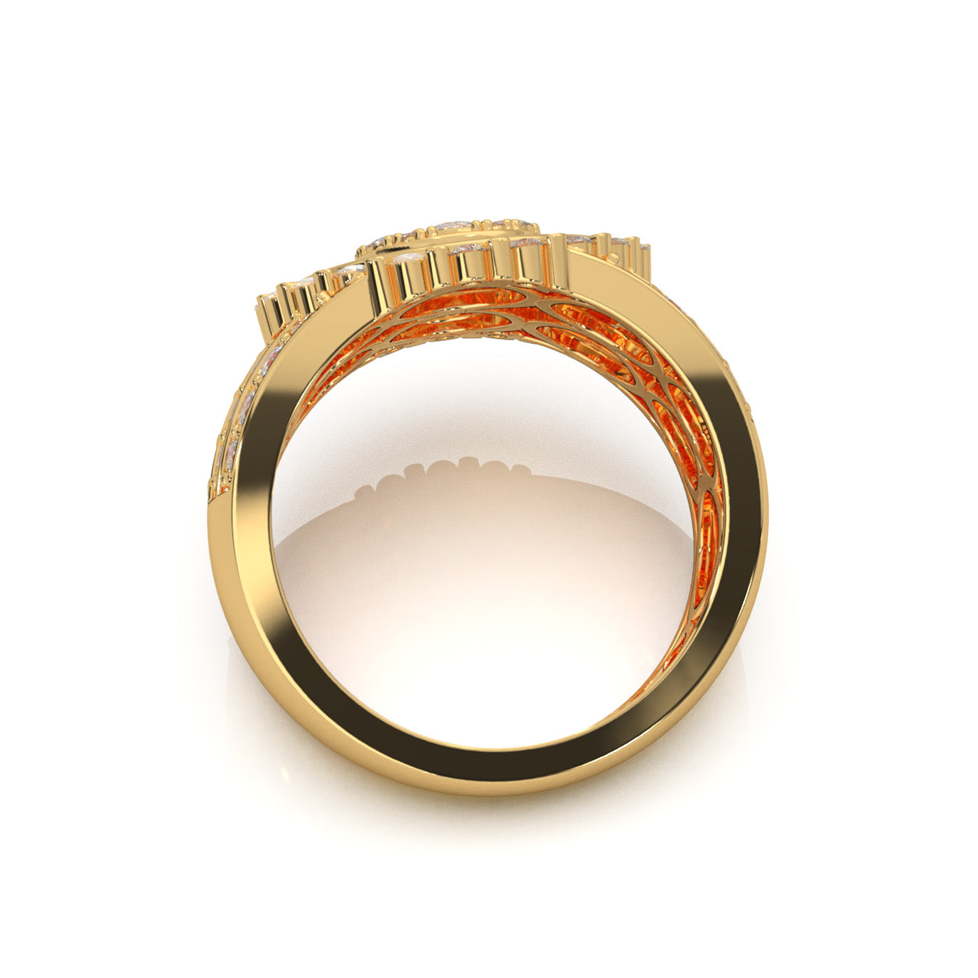 2.90 ct Moissanite Round Custer Bar Set Halo Mens Ring in 14k Yellow Gold