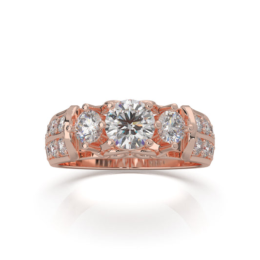 1.60 ct Natural Diamond 3Stone Rings in 14k Rose Gold