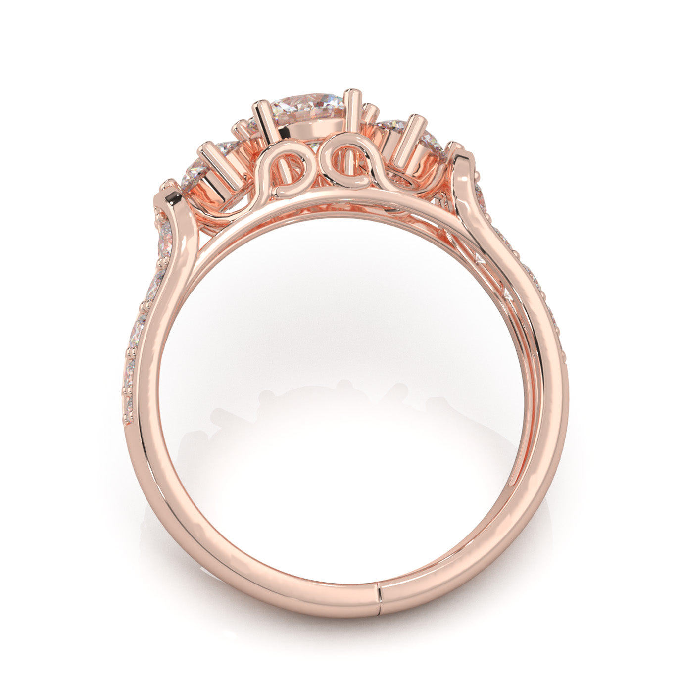 1.60 ct Natural Diamond 3Stone Rings in 14k Rose Gold