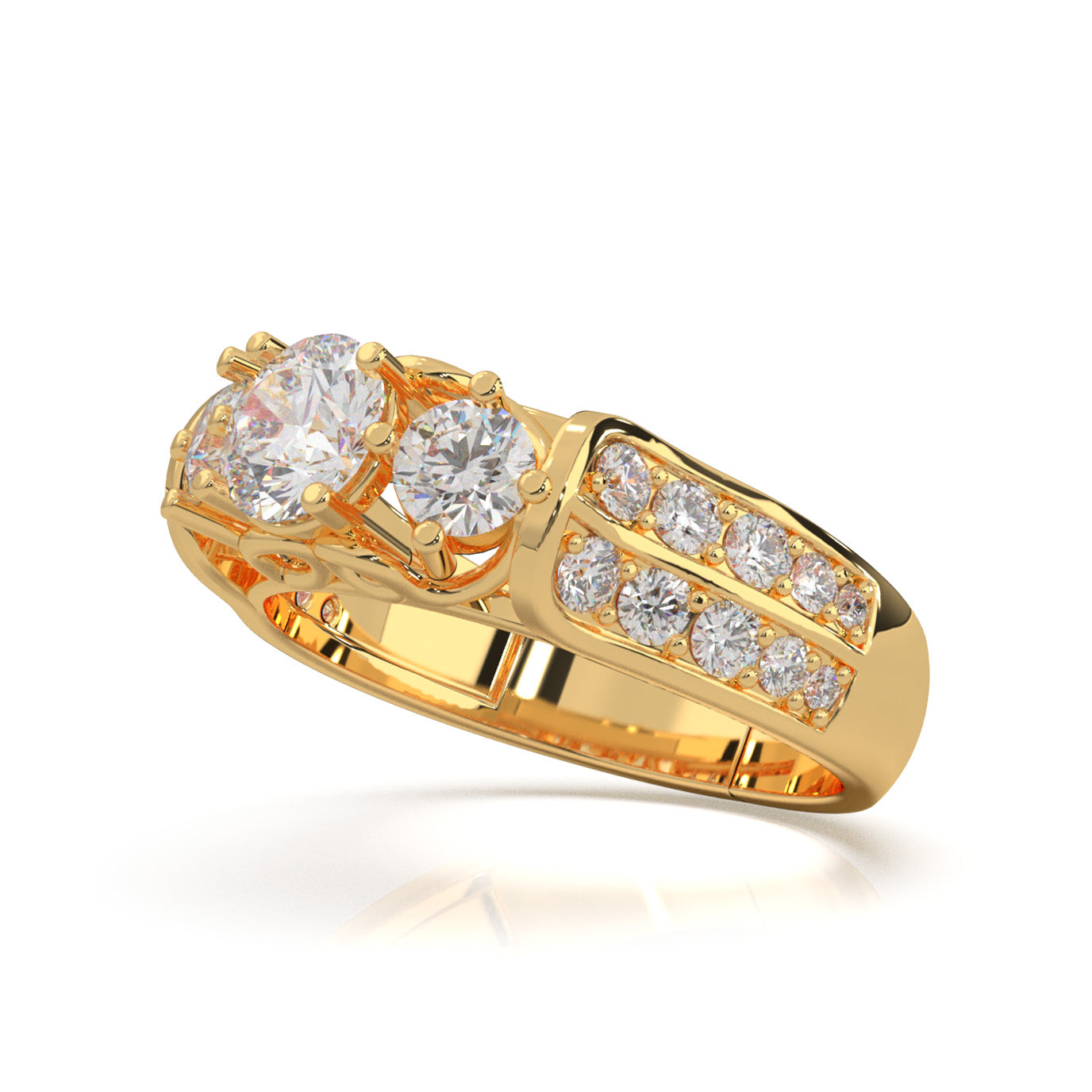 1.60 ct Natural Diamond 3Stone Rings in 14k Yellow Gold