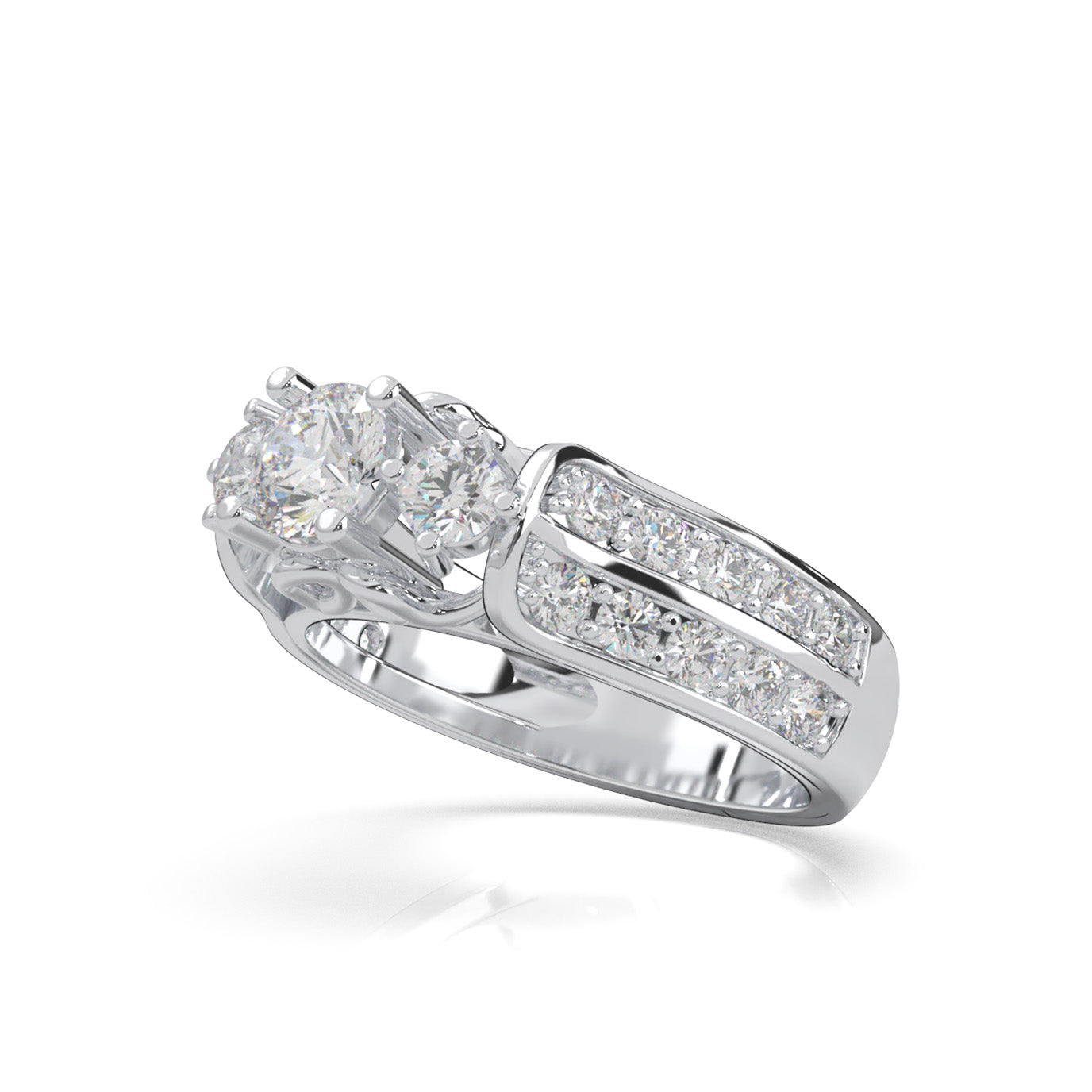 1.70 ct Lab Grown Diamond 3Stone Rings in 14k White Gold