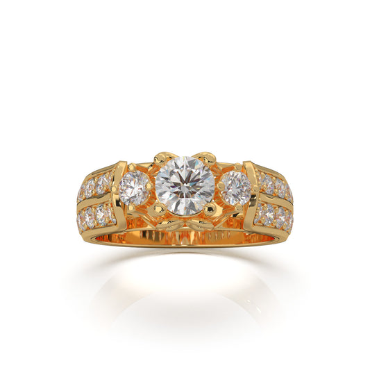 1.70 ct Natural Diamond 3Stone Rings in 10k Yellow Gold
