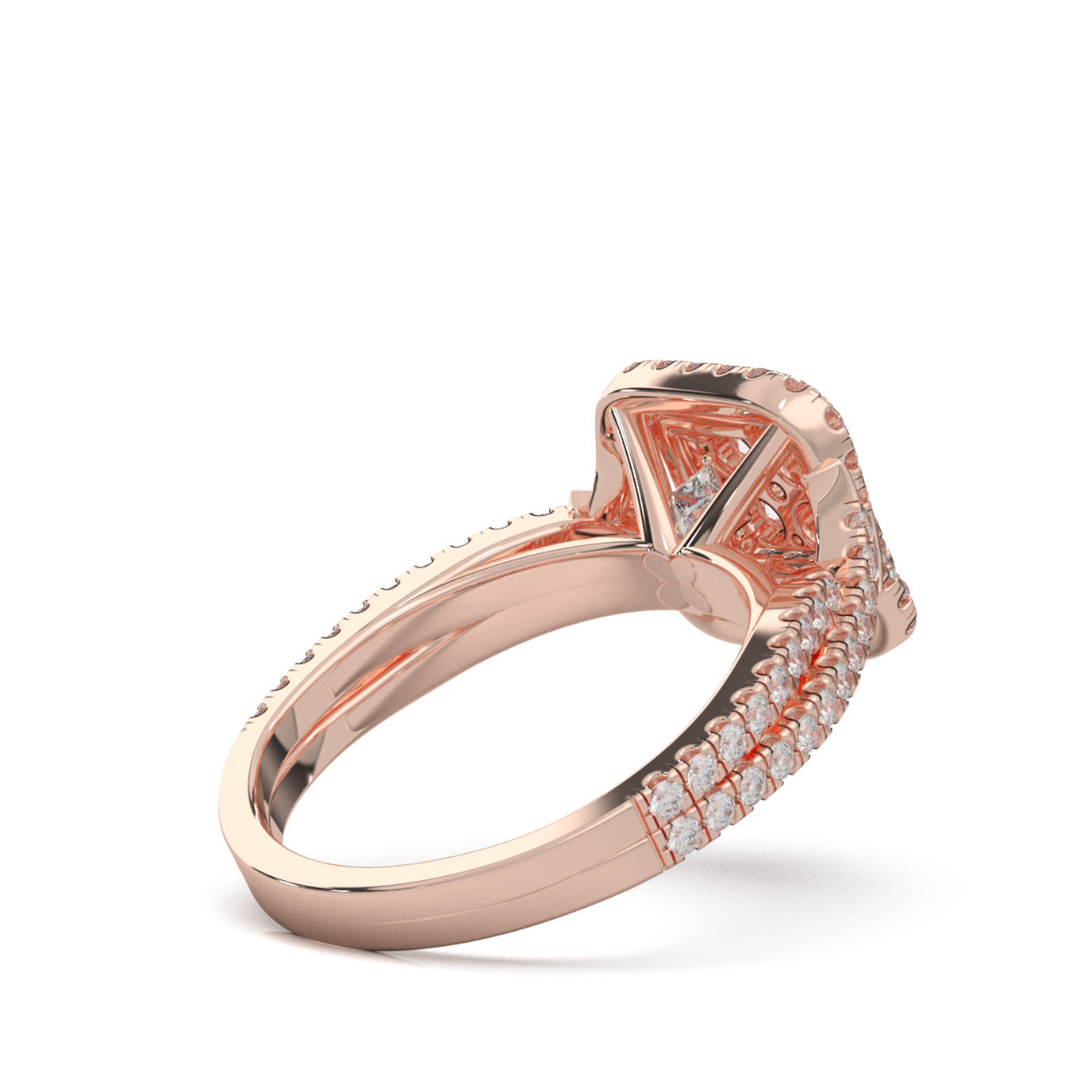 1.20 ct Lab Grown Diamond Round Cut Square Shape Twist Engagement Ring in 14k Rose Gold