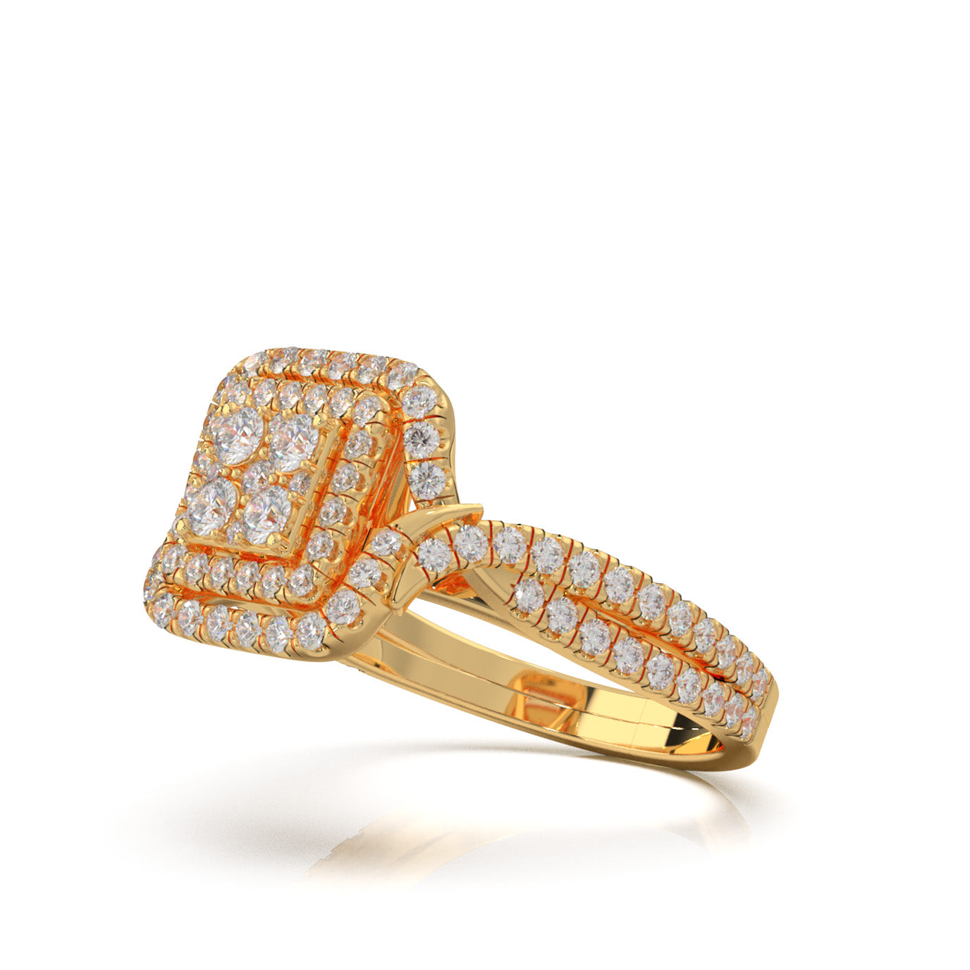 1.20 ct Lab Grown Diamond Round Cut Square Shape Twist Engagement Ring in 14k Yellow Gold