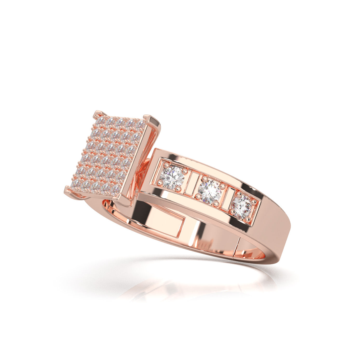 0.60 ct Lab Grown Diamond Mens Pave Square Center Ring in 14k Rose Gold