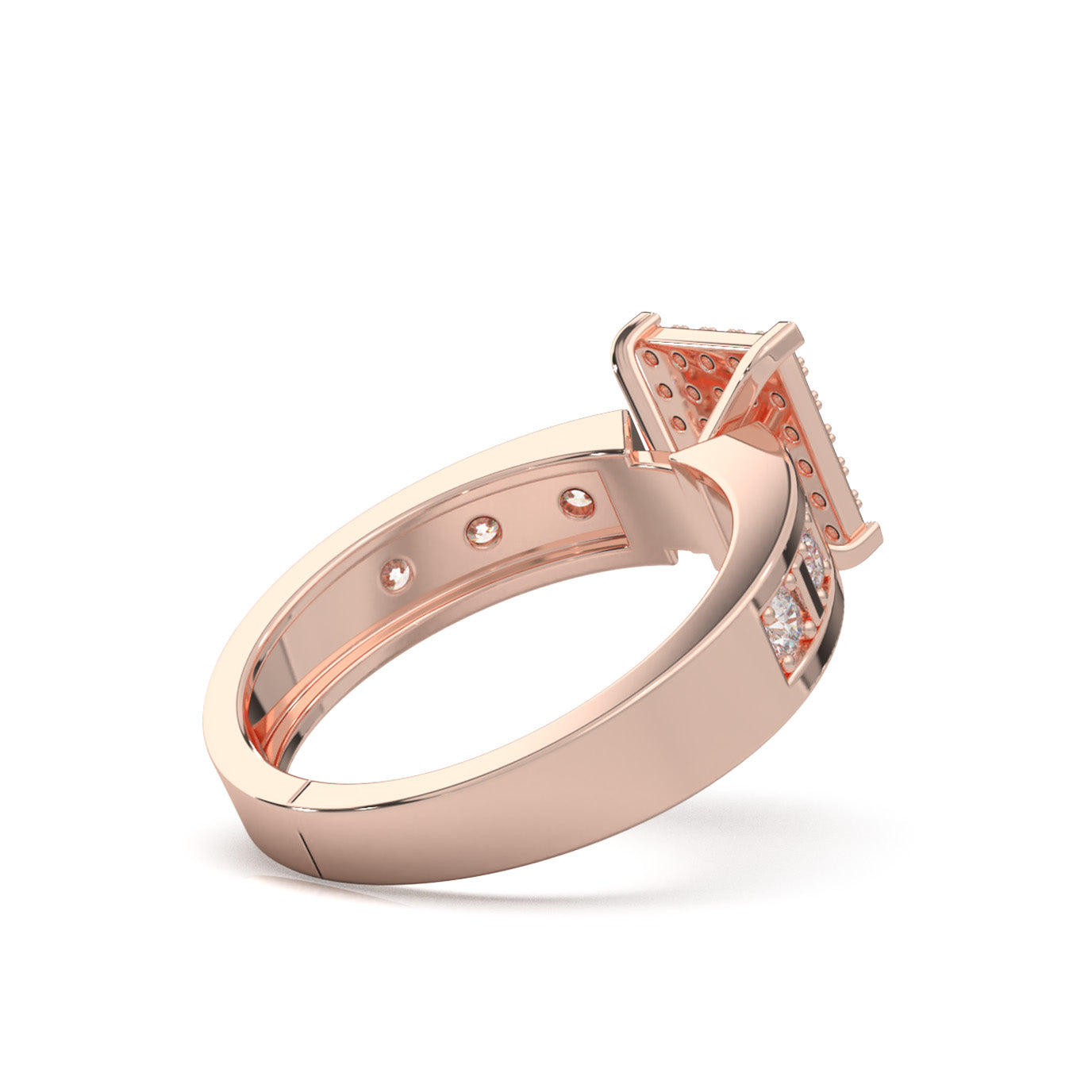0.60 ct Lab Grown Diamond Mens Pave Square Center Ring in 14k Rose Gold