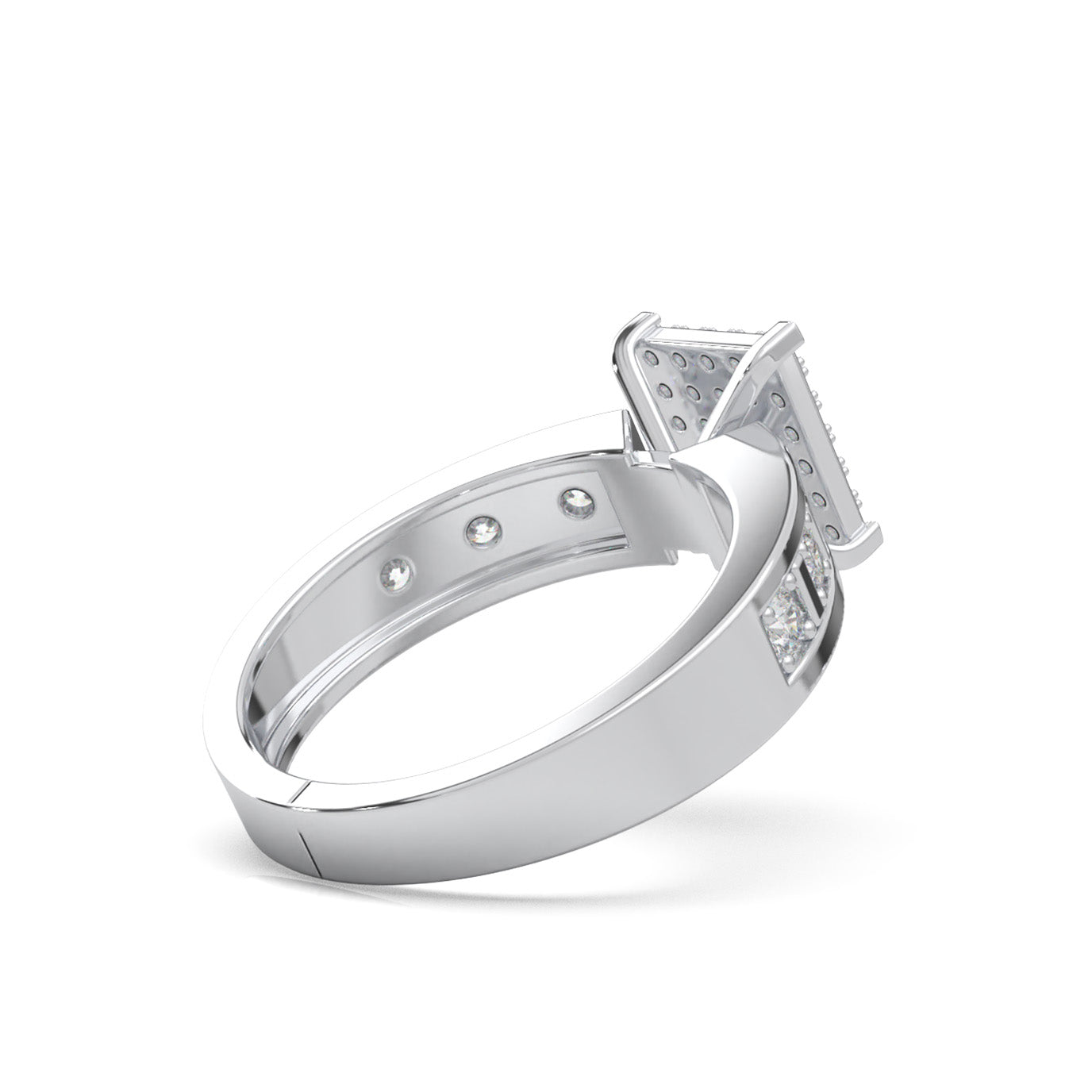 0.60 ct Lab Grown Diamond Mens Pave Square Center Ring in 14k White Gold