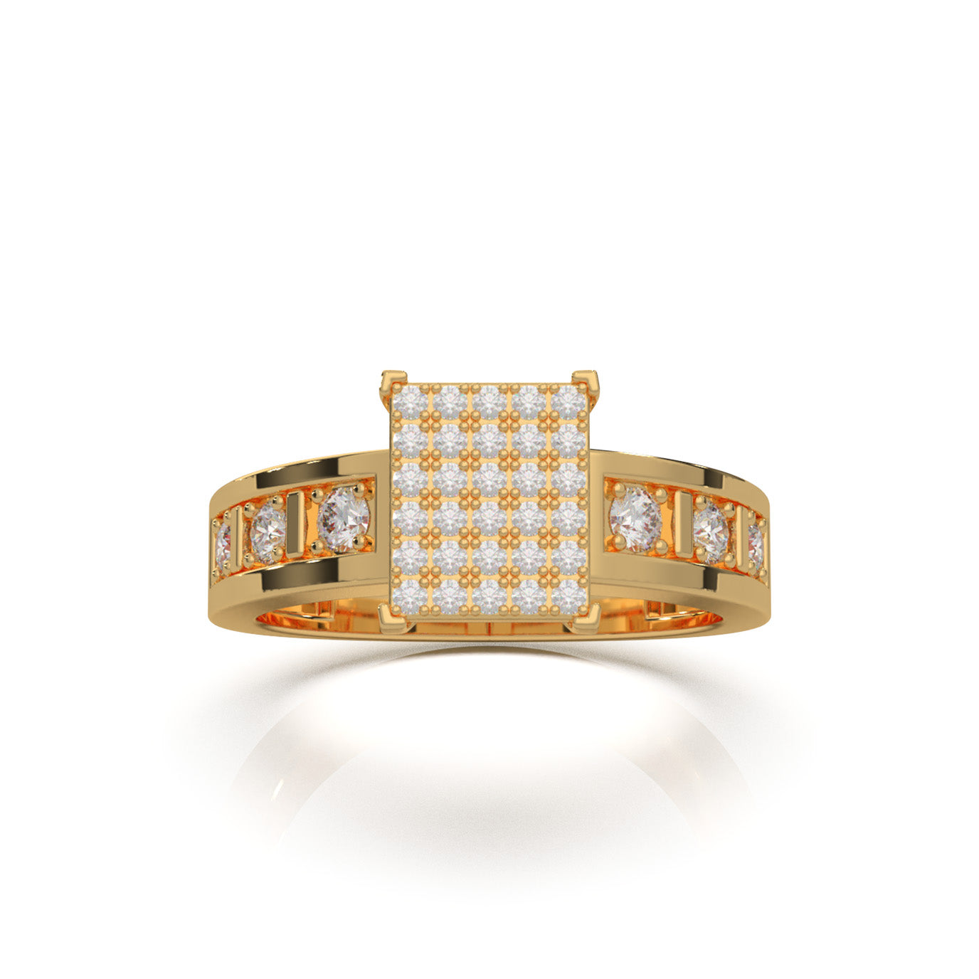 0.60 ct Lab Grown Diamond Mens Pave Square Center Ring in 14k Yellow Gold