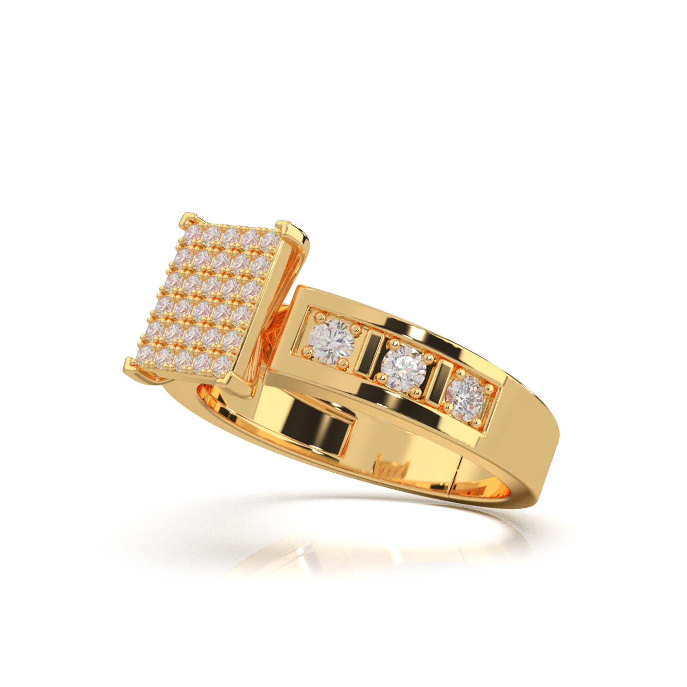 0.60 ct Lab Grown Diamond Mens Pave Square Center Ring in 14k Yellow Gold