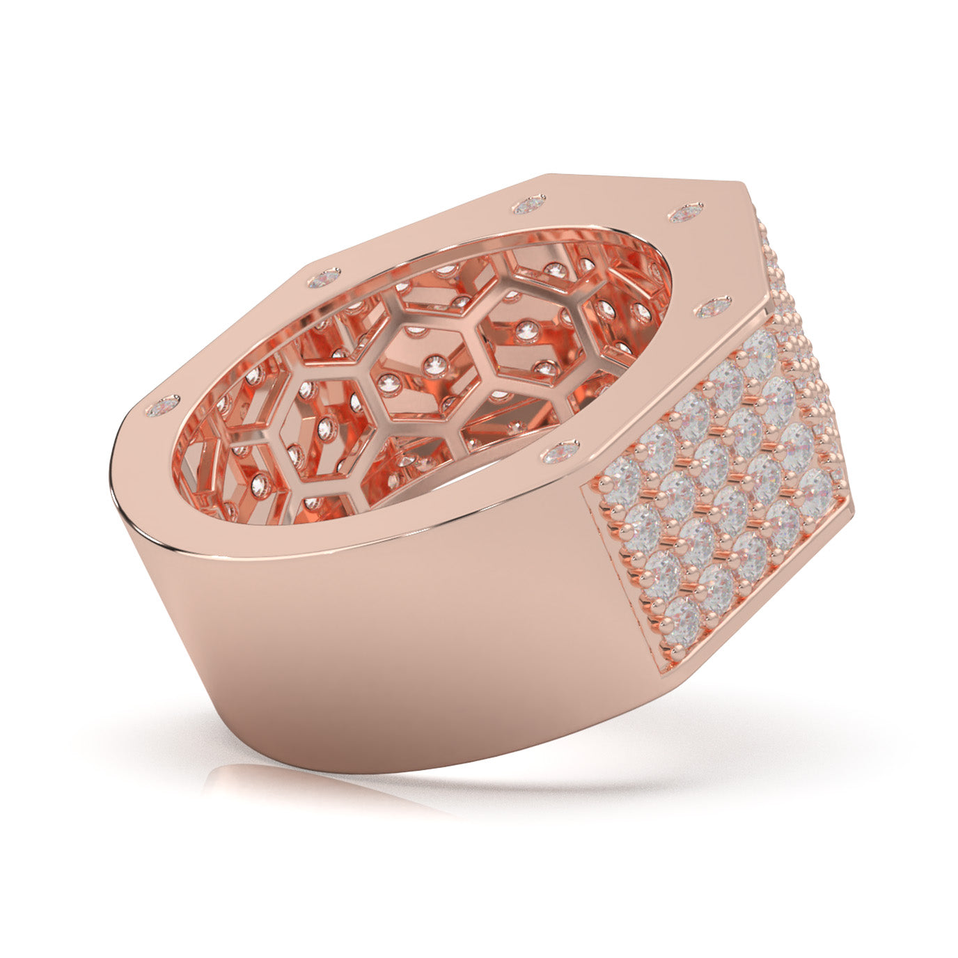 3.40 ct Moissanite Angled Mens Wedding Band in 14k Rose Gold