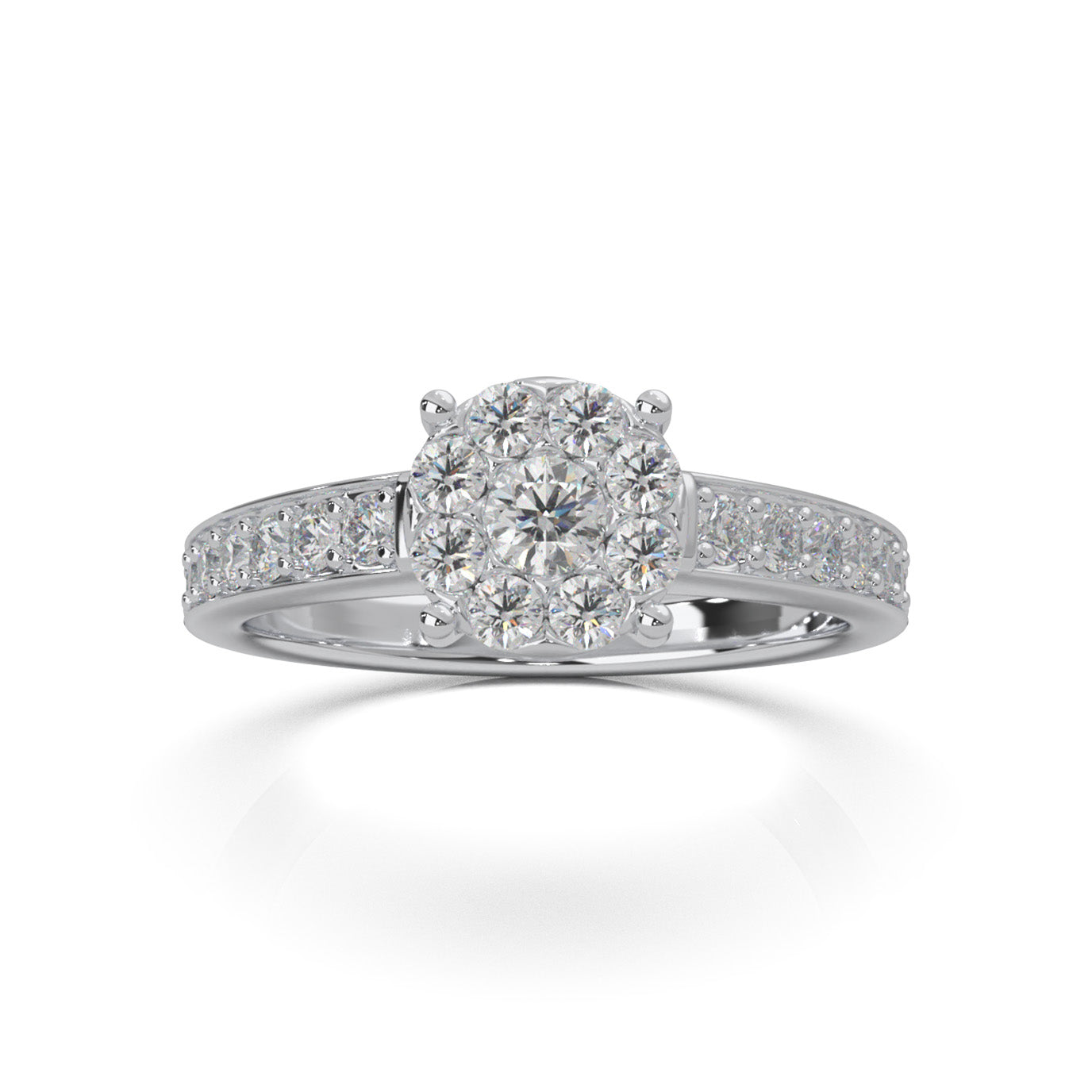 0.85 ct Moissanite Round Halo Engagement Ring in 14k White Gold