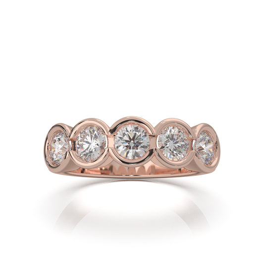 1.40 ct Natural Diamond Round Cut Bezel Wedding Band in 10k Rose Gold