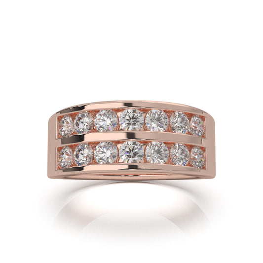 1.60 ct Natural Diamond 2 Row Round Cut Channel Wedding Band in 10k Rose Gold