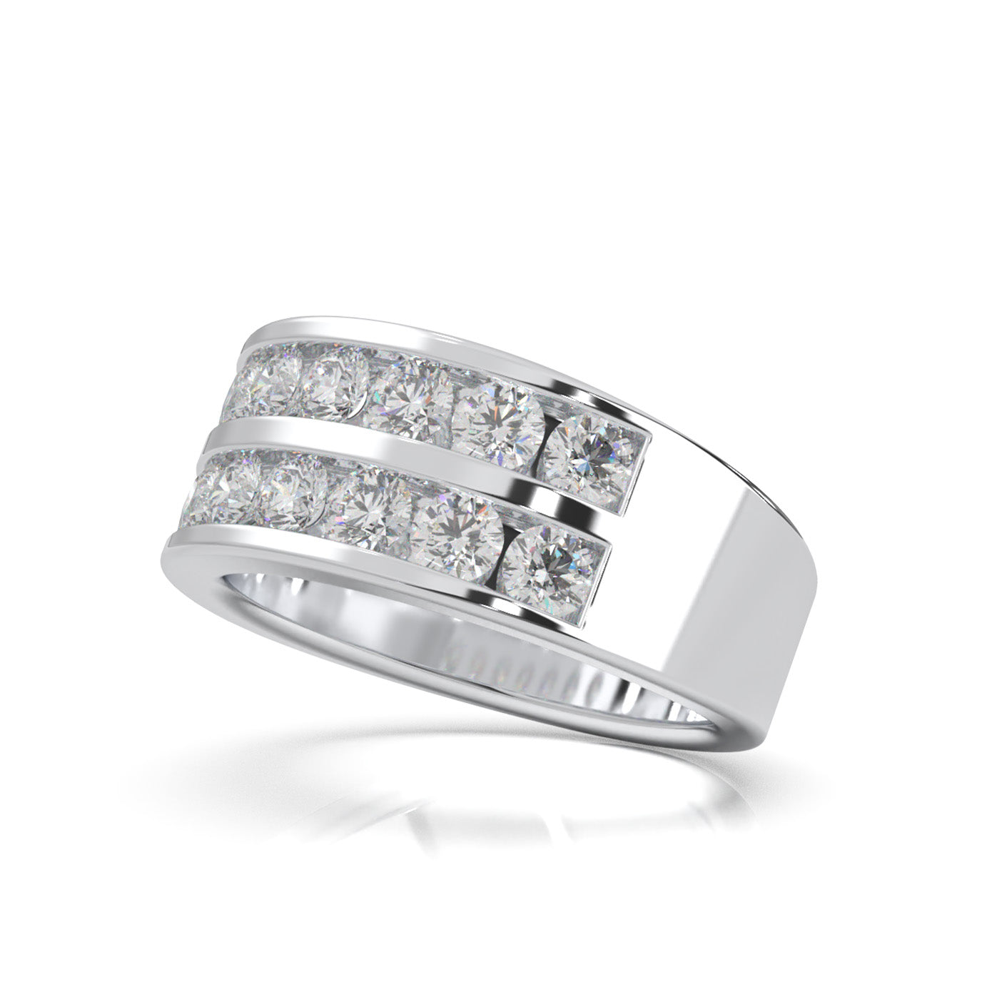 1.60 ct Moissanite 2 Row Round Cut Channel Wedding Band in 10k White Gold
