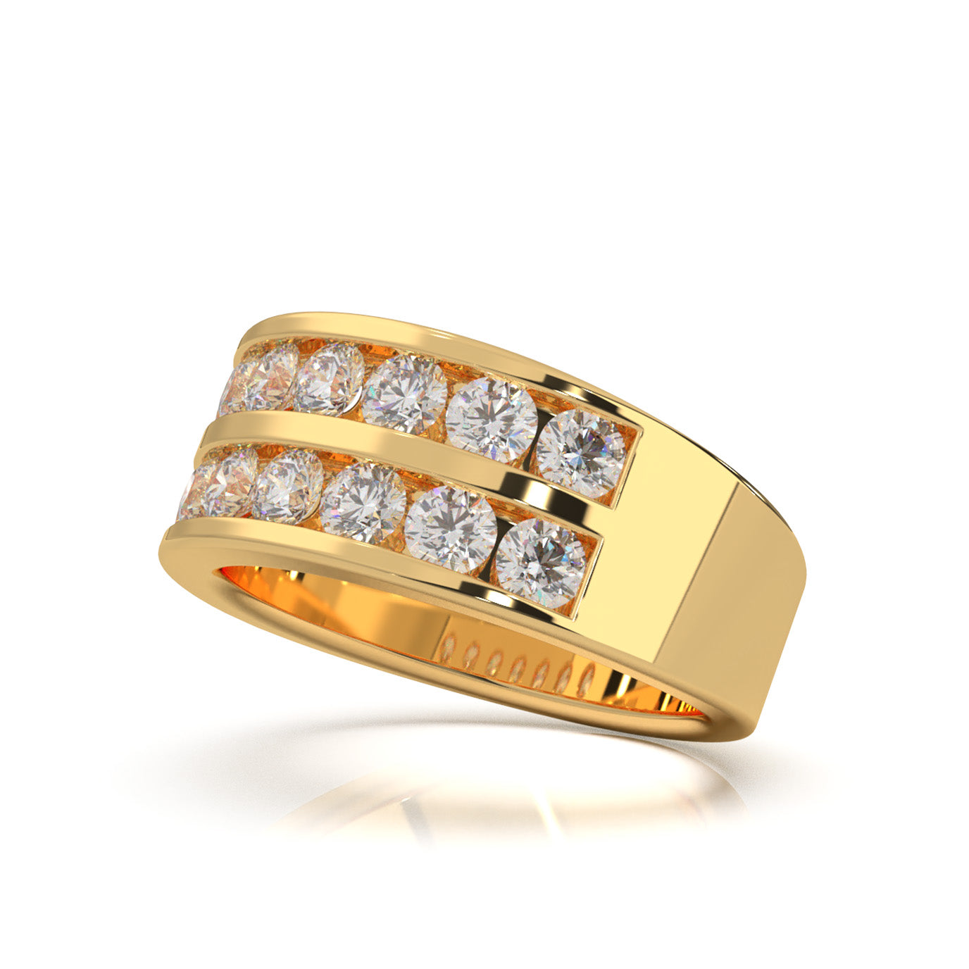 1.60 ct Lab Grown Diamond 2 Row Round Cut Channel Wedding Band in 14k Yellow Gold