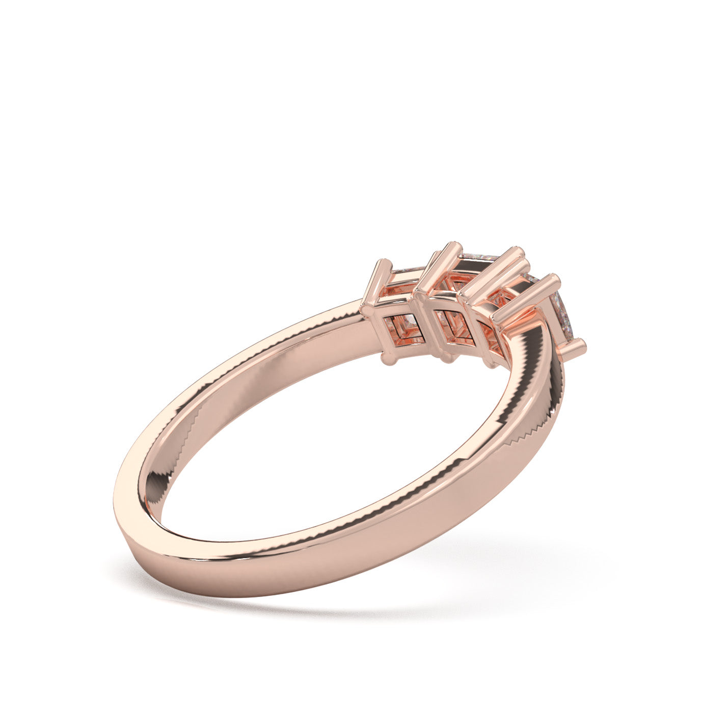 0.85 ct Moissanite Princess Cut 3 Stone Ring in 14k Rose Gold