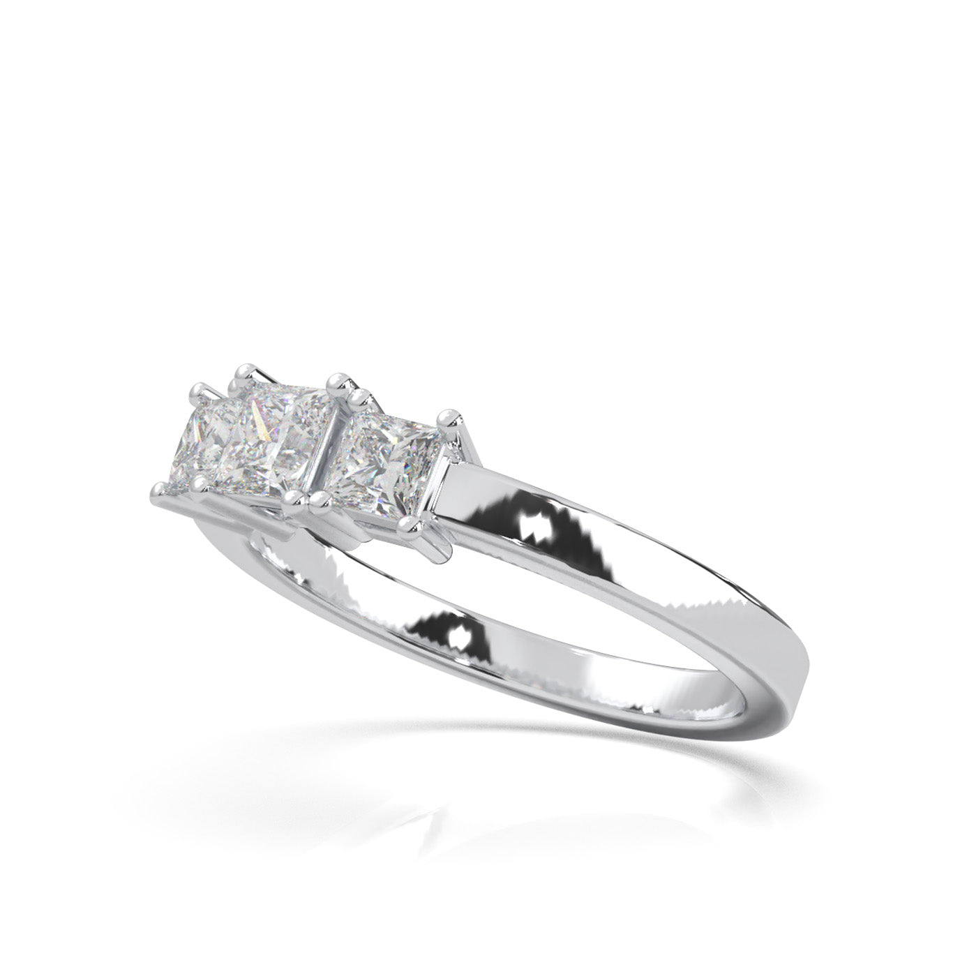 0.85 ct Moissanite Princess Cut 3 Stone Ring in 14k White Gold