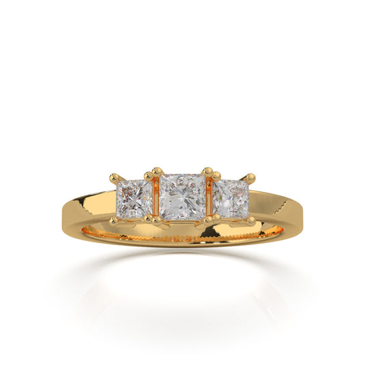 0.85 ct Moissanite Princess Cut 3 Stone Ring in 14k Yellow Gold
