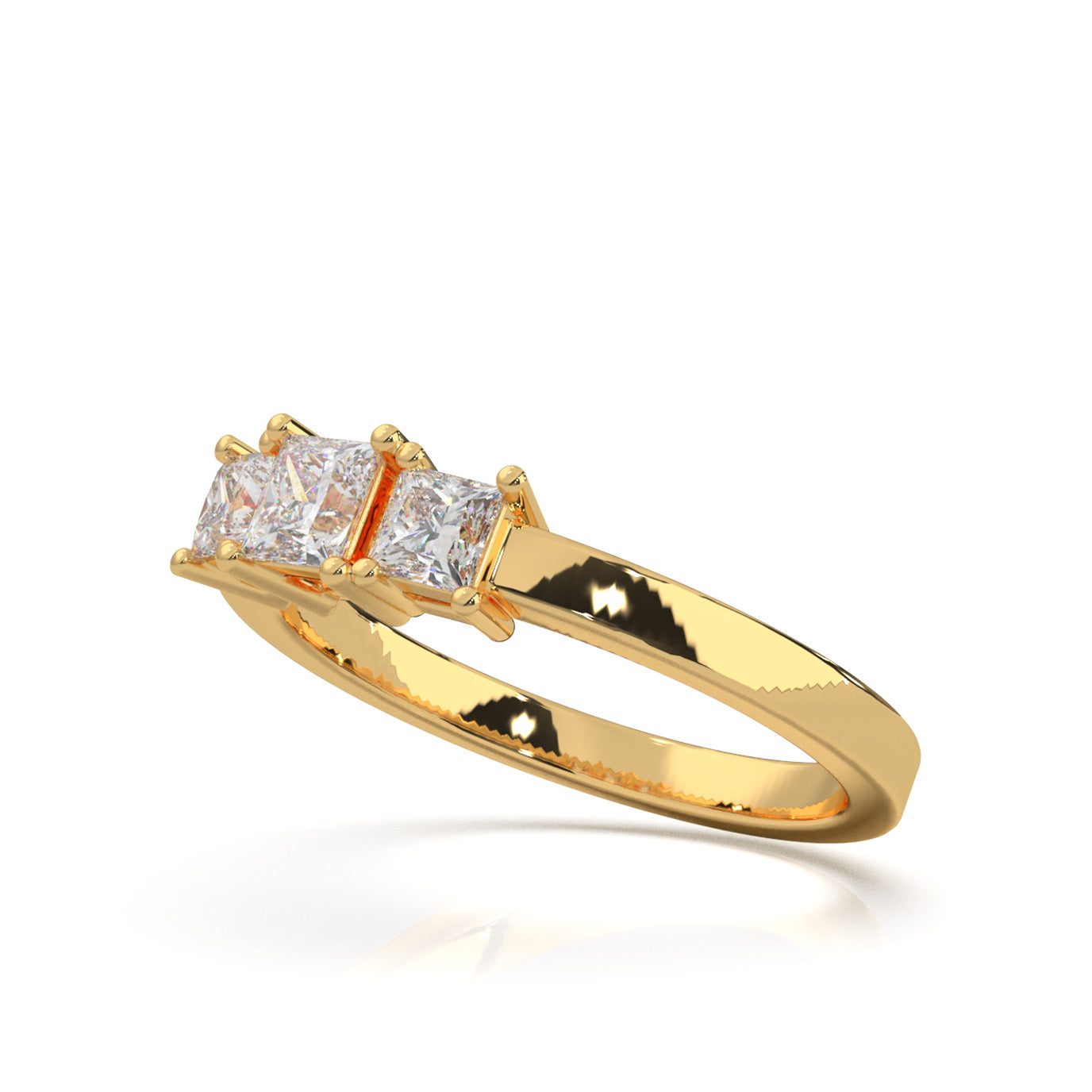 0.85 ct Natural Diamond Princess Cut 3 Stone Ring in 14k Yellow Gold