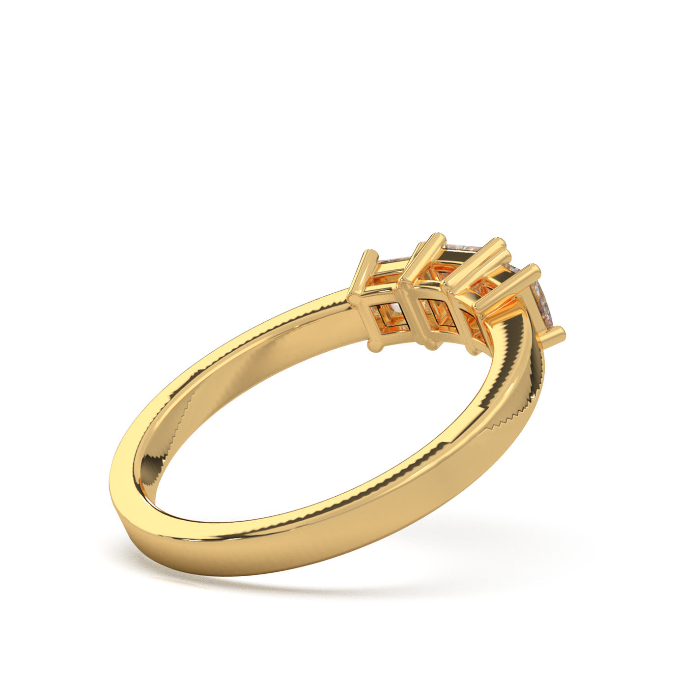 0.85 ct Lab Grown Diamond Princess Cut 3 Stone Ring in 14k Yellow Gold