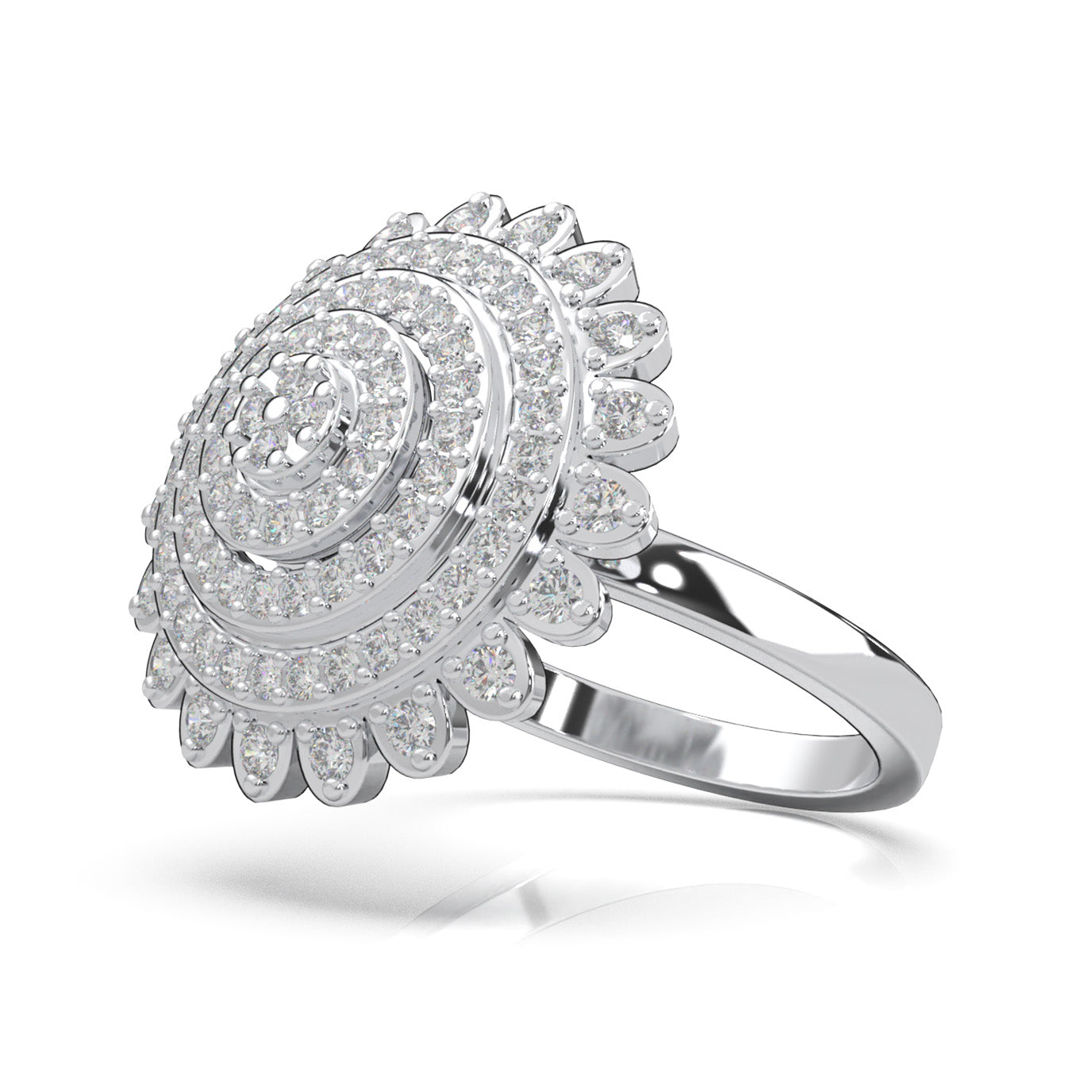 1.00 ct Natural Diamond Fancy Flower Ring in 14k White Gold