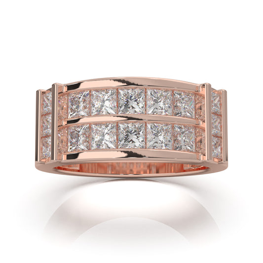 2.70 ct Lab Grown Diamond Dual Row Princess Cut Mens Wedding Band in 14k Rose Gold