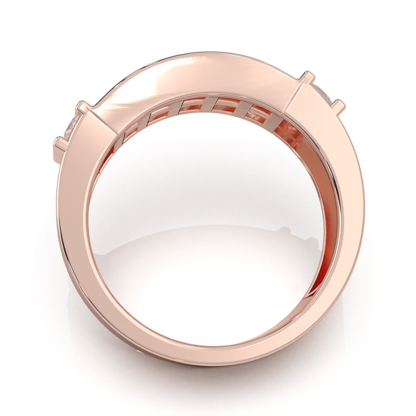 2.70 ct Natural Diamond Dual Row Princess Cut Mens Wedding Band in 10k Rose Gold