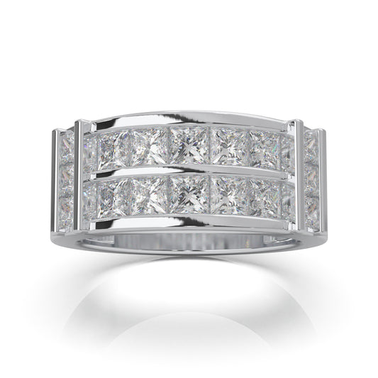 2.70 ct Lab Grown Diamond Dual Row Princess Cut Mens Wedding Band in 14k White Gold