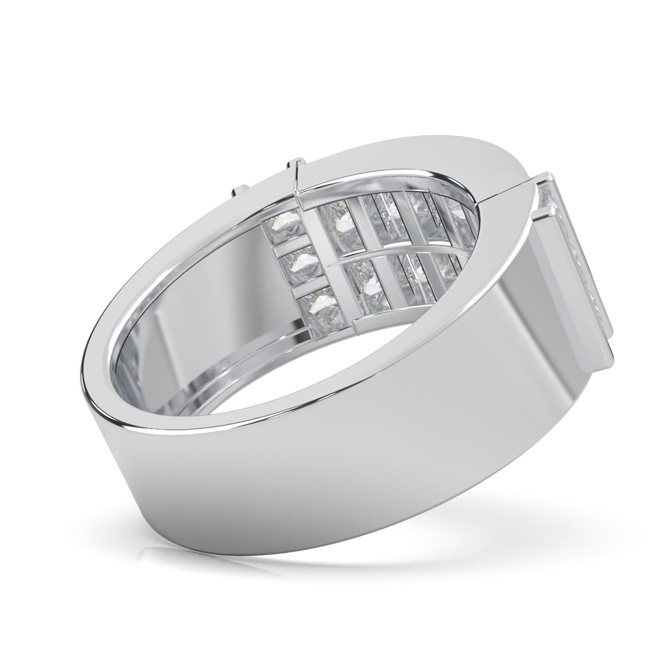 2.70 ct Moissanite Dual Row Princess Cut Mens Wedding Band in 10k White Gold