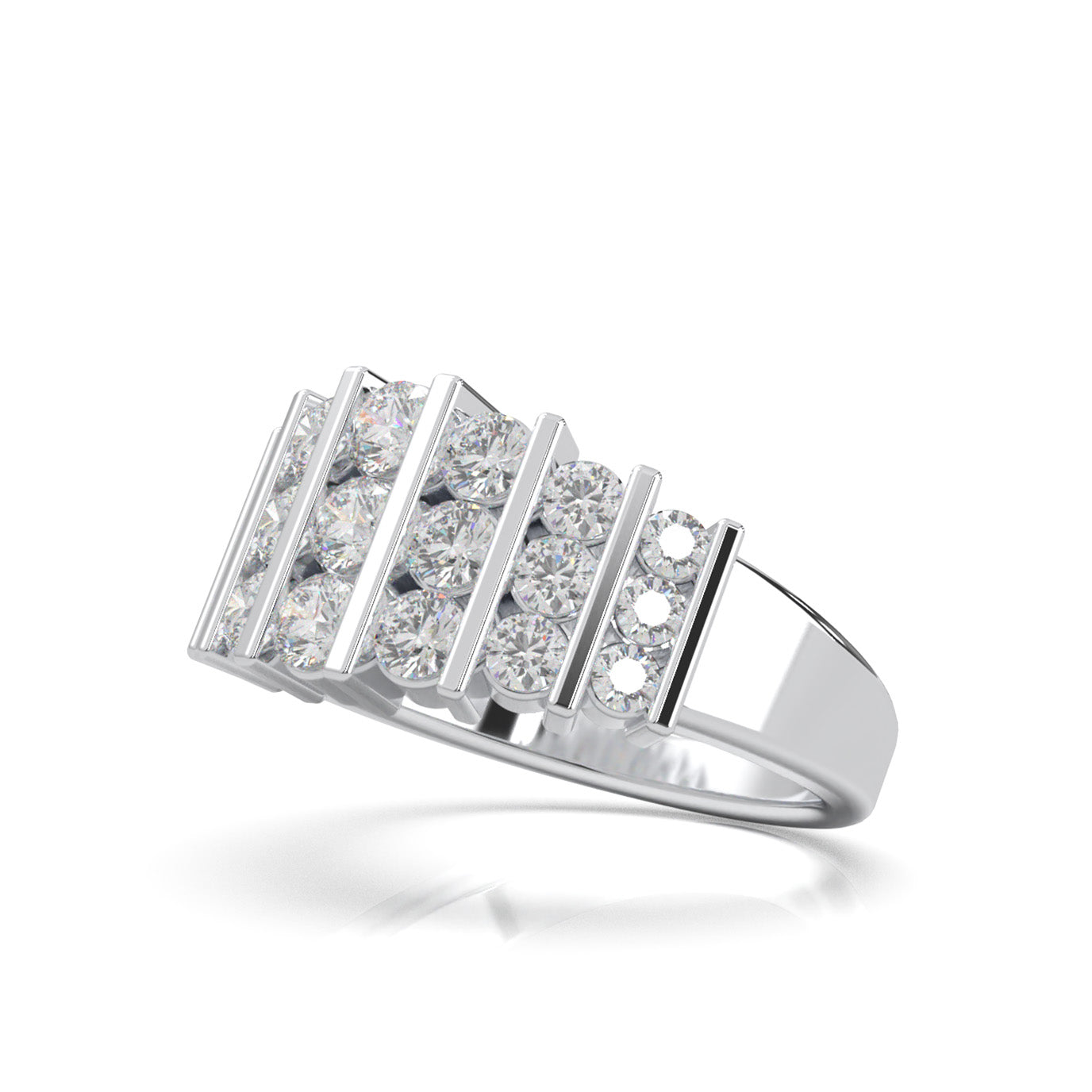 1.40 ct Natural Diamond Round Cut Bar Set Wedding Band in 14k White Gold