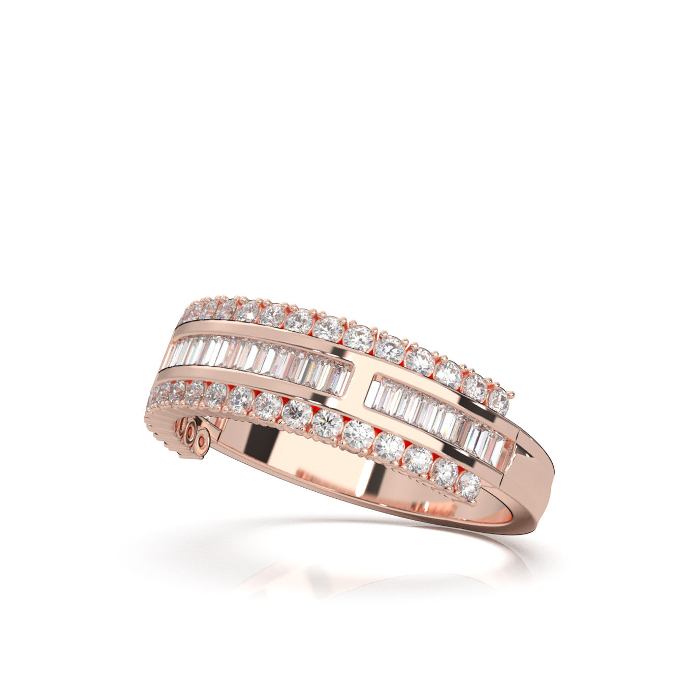 0.75 ct Natural Diamond Round & Baguette Wedding Band in 14k Rose Gold