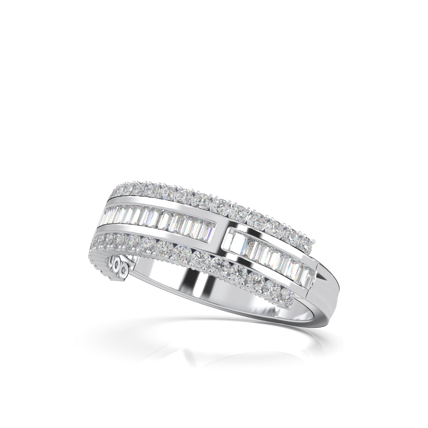 0.75 ct Natural Diamond Round & Baguette Wedding Band in 14k White Gold