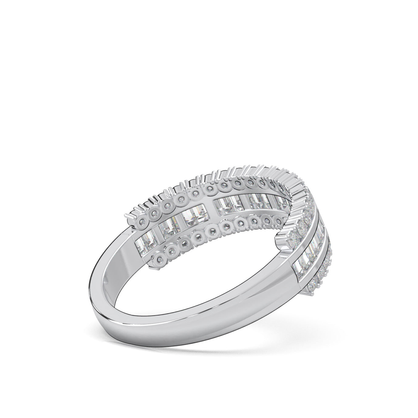 0.75 ct Natural Diamond Round & Baguette Wedding Band in 10k White Gold