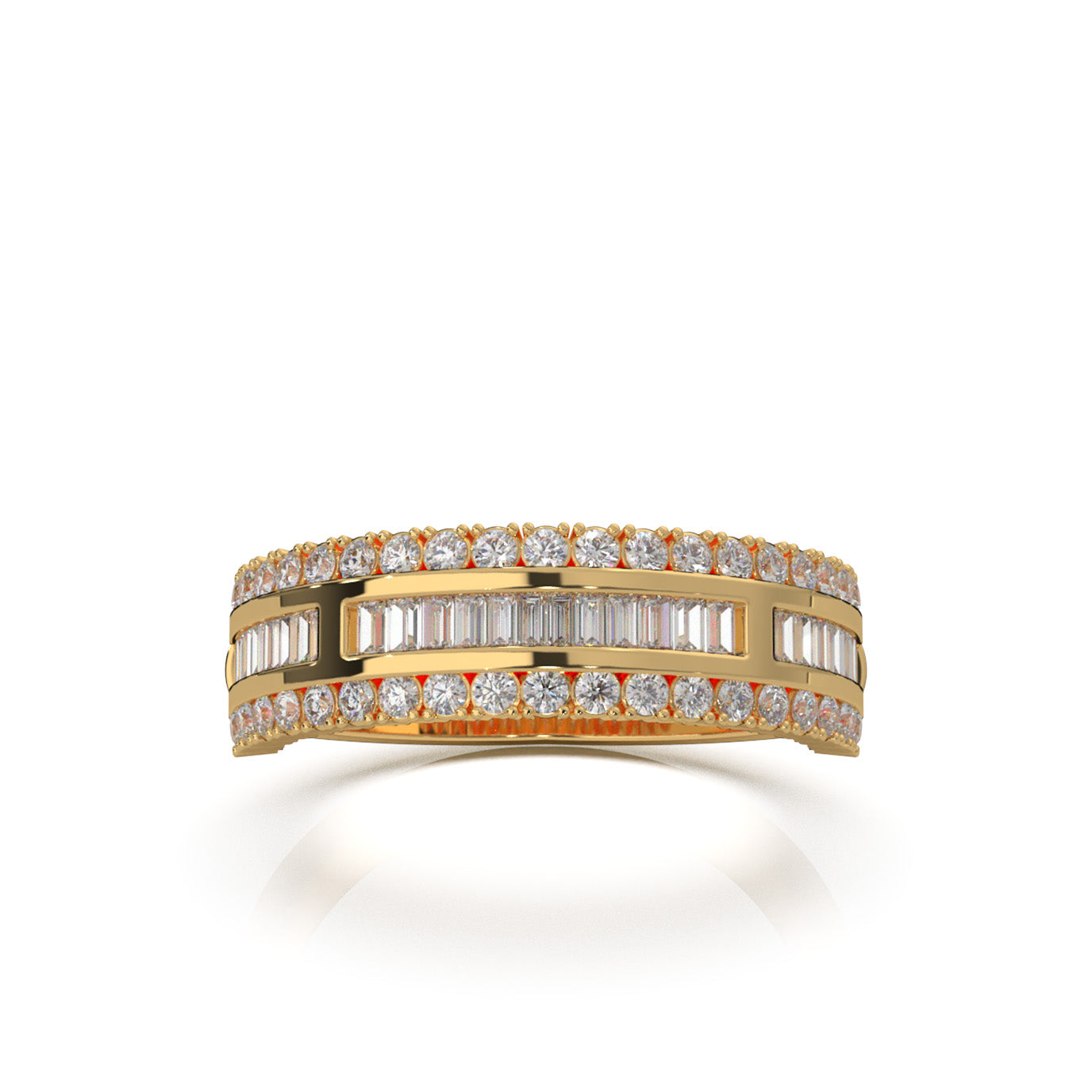 0.75 ct Moissanite Round & Baguette Wedding Band in 10k Yellow Gold