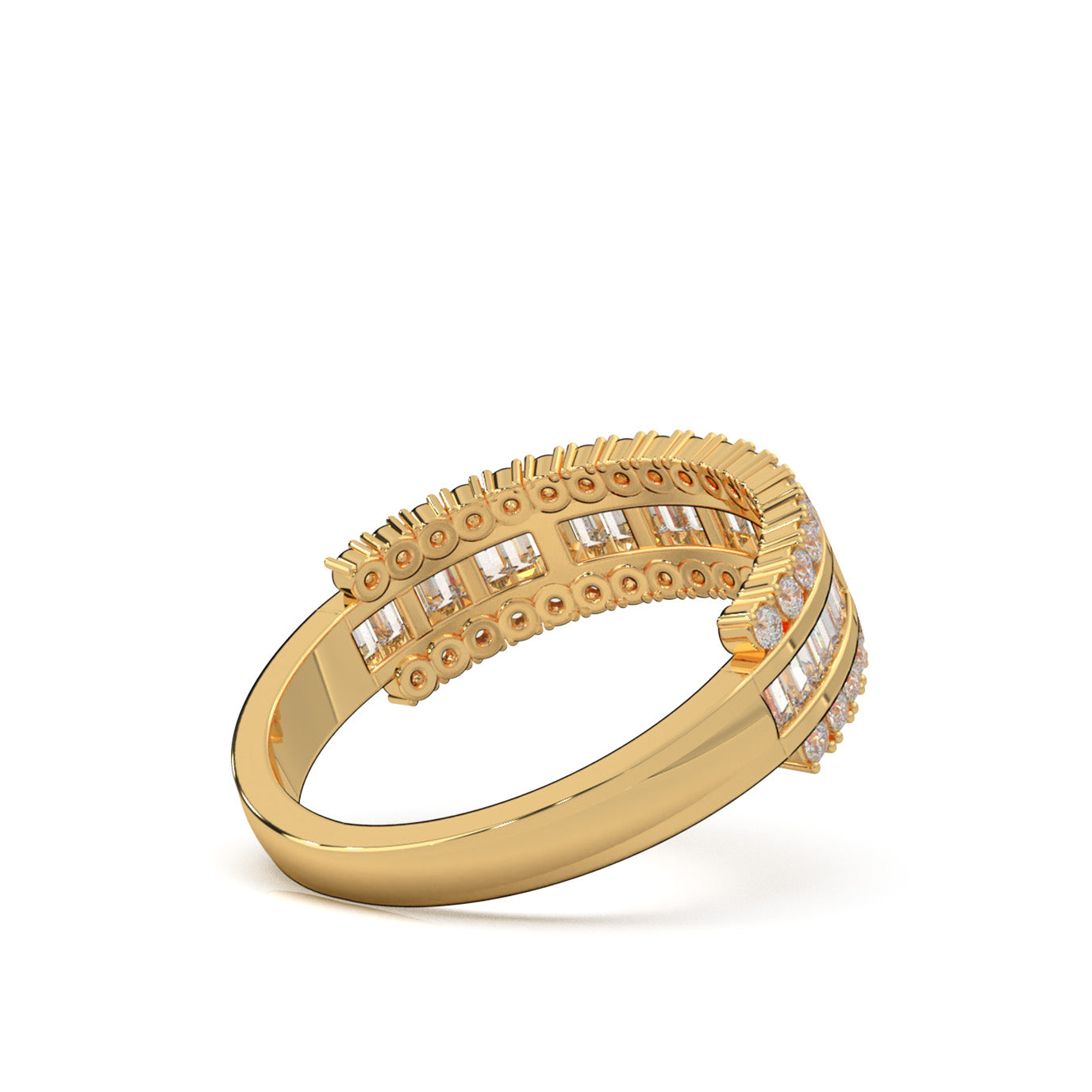 0.75 ct Moissanite Round & Baguette Wedding Band in 10k Yellow Gold