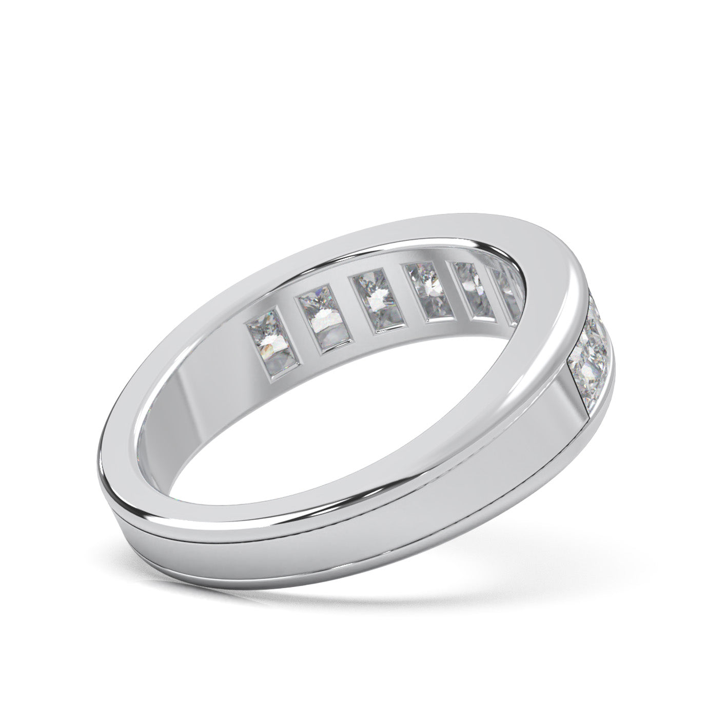 2.60 ct Moissanite Classic Princess Cut Channel Wedding Band in 10k White Gold